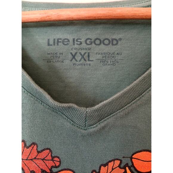 Life is Good Autumn Leaves in Heart Shape Crusher Green Tee - Picture 3 of 6